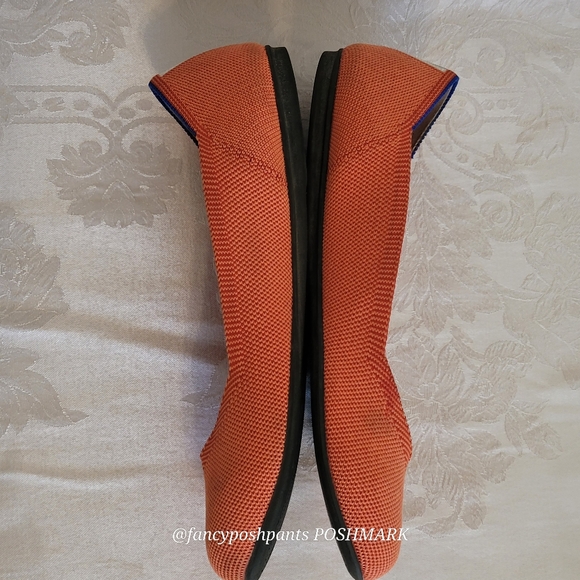 rare!ROTHY'S orange flats with blue and white stripe back mesh slip-on shoe - Picture 10 of 17